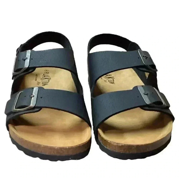 Plakton Baku Mens 10.5 44 Slingback 2 Strap Cork Sandals Black Soft Footbed NEW main image 5